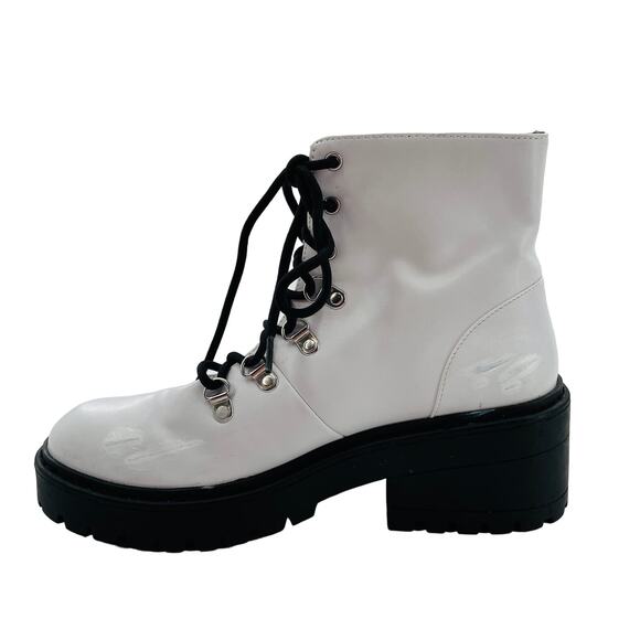Skechers Weekend Best White Memory Form Lace Up Side Zip Combat Lug Boots 7.5 - Picture 5 of 12